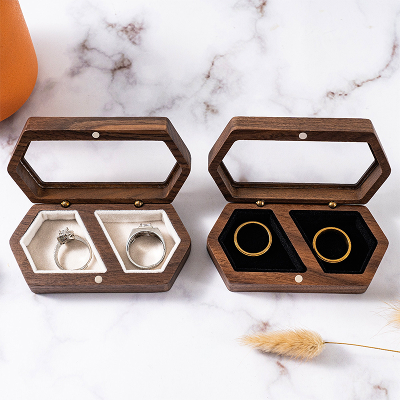 Personalized Wedding Ring Box Wooden Double Slot Ring Bearer Custom Ring Holder Ring Bearer Box Engagement Wedding Ceremony Ring Case