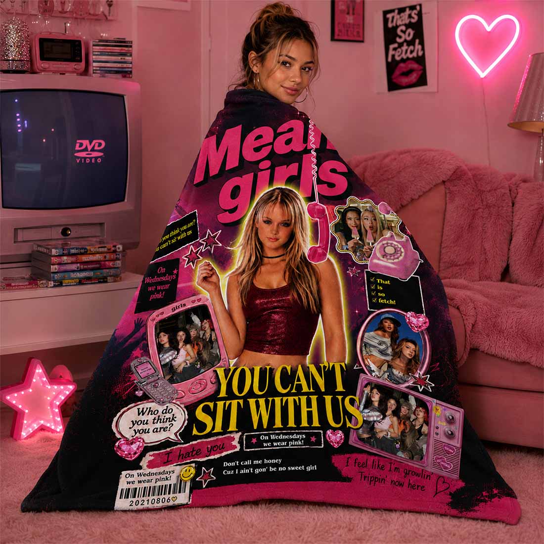 Mean Girls Y2K Throw Blanket On Wednesdays We Wear Pink Magazine Cover Design Soft Fleece Cozy Gift for 2000s Movie Fans