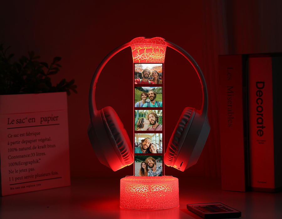 Personalized LED Headphone Stand with Lights,RGB Light Headset Holder,Custom Headphone Display with Photos,Gift for Boyfriend 