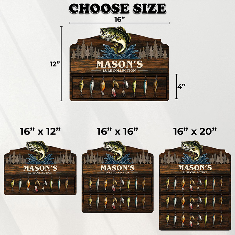 Personalized Reel Cool Dad Fishing lure Collection Holder Custom Fisherman Gift for Dad Uncle Grandpa Wooden Fishing Pole Organizer Bass Fish Wall Decor