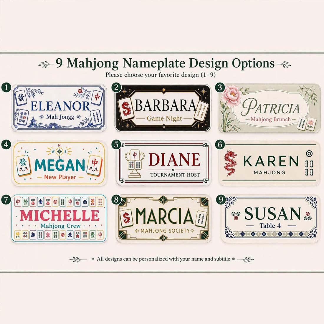 Personalized Mahjong Name Tag, Custom Acrylic Game Party Badge Magnetic Back