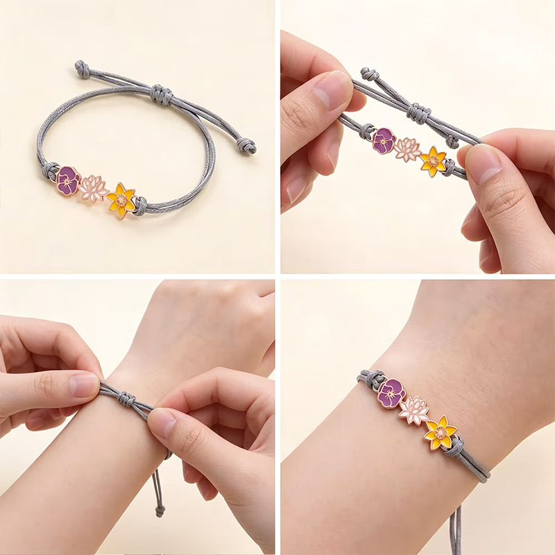 Personalized Birth Flowers Bracelet 1-8 Flowers Dainty Jewelry Adjustable Bracelet Birthday Mother's Day Gift for Family Mom Grandma Gift