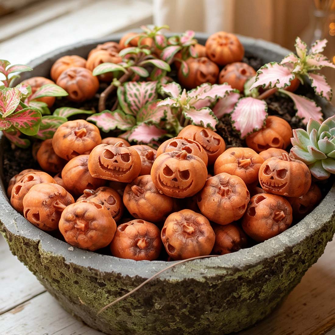 Mini Pumpkin Set of 20 PcsTiny Carved Face Pumpkins for Succulent Gardens