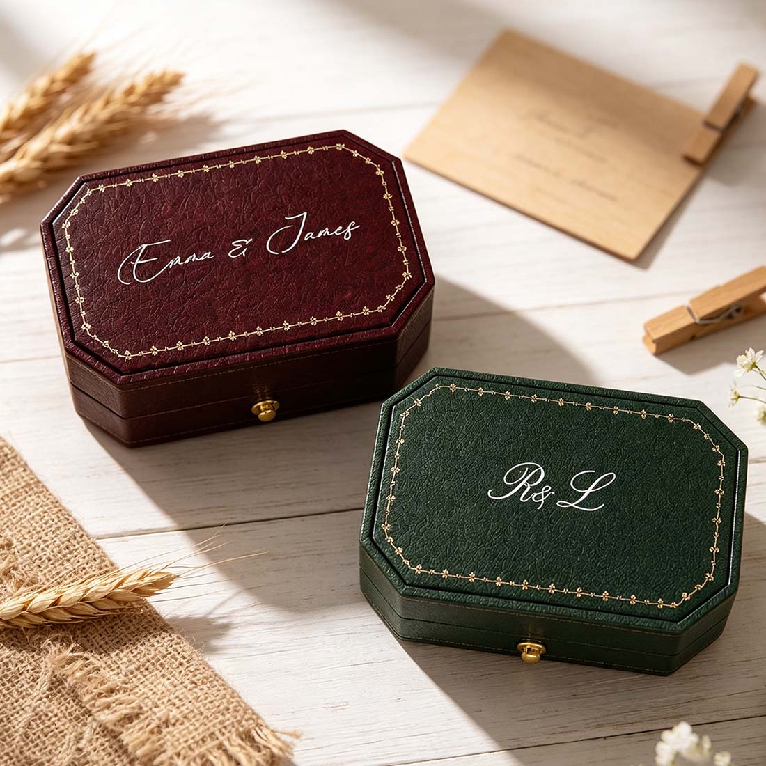 Personalized Octagon Ring Box Wedding Ring Holder for Two Rings