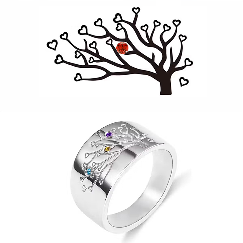 Personalized Family Tree Ring with Birthstones Custom Engraved Jewelry Gift for Mom Grandma Birthday Gift Mother's Day Gift