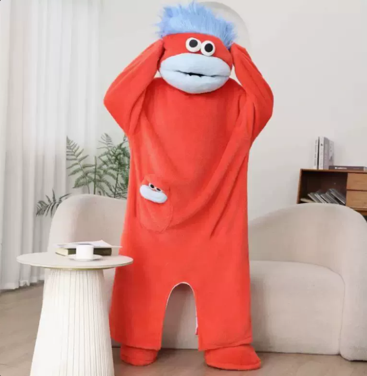 Personalized Funny Googly Eye Monster Frog Onesie with Name, Hooded Wearable Blanket Pajamas, Oversized Plush Fleece Adult Loungewear, Cozy Gag Gift