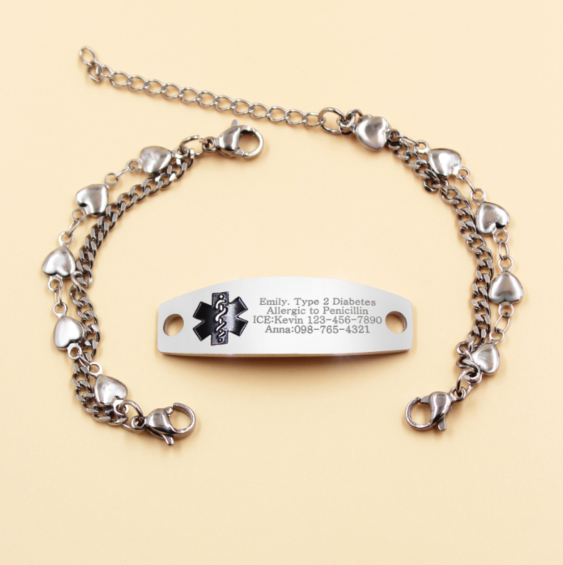 Personalized Emergency Bracelet, Adjustable Medical ID Bracelet Women, Breast Cancer Survivor Bracelet, Medic Conditions Jewelry Emergency Jewelry