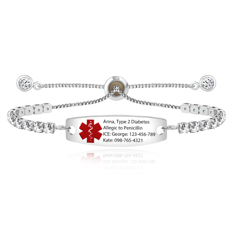 Personalized Emergency Bracelet, Adjustable Medical ID Bracelet Women, Breast Cancer Survivor Bracelet, Medic Conditions Jewelry Emergency Jewelry