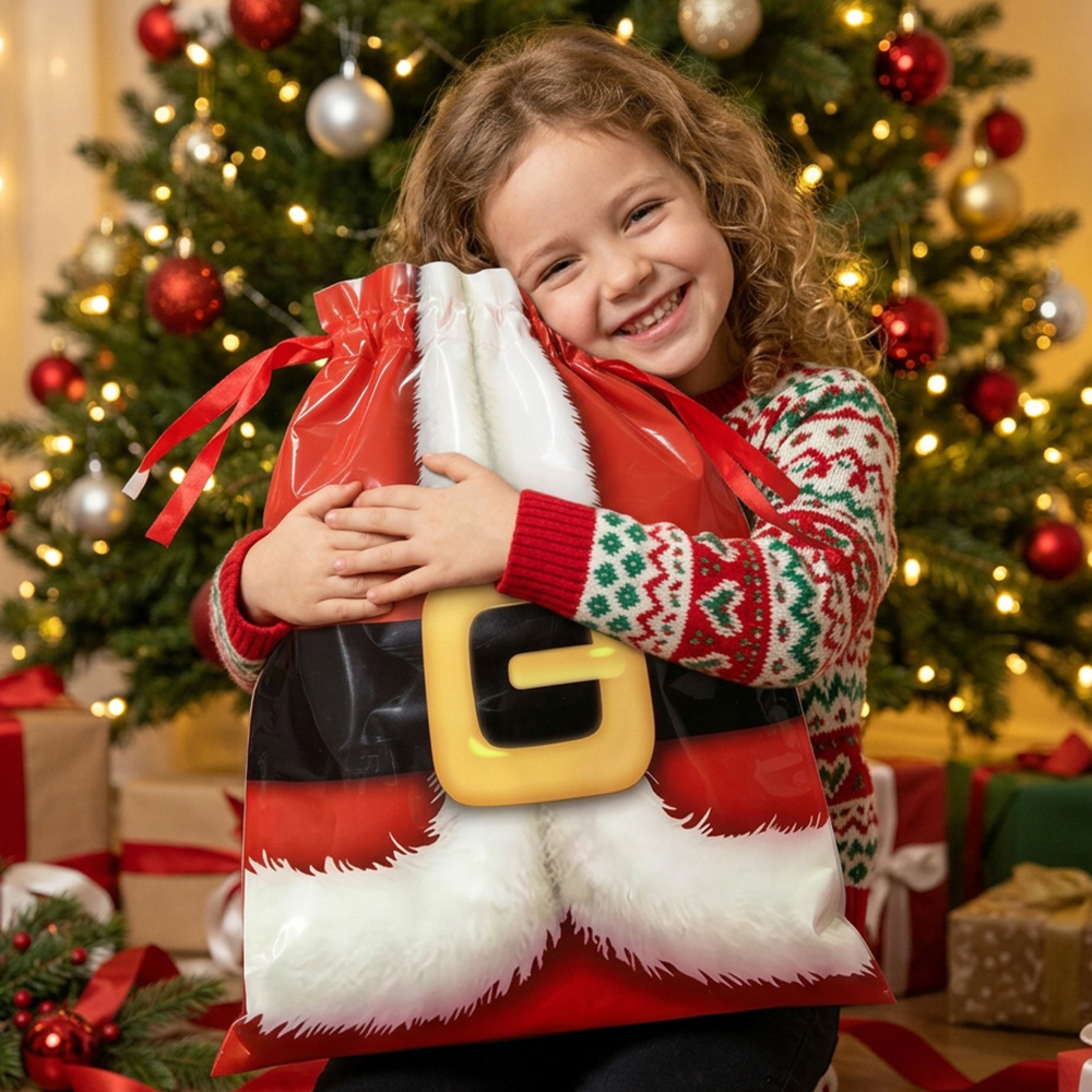Personalized Santa Suit Gift Sack Large Christmas Present Bag Detail Festive Holiday Storage