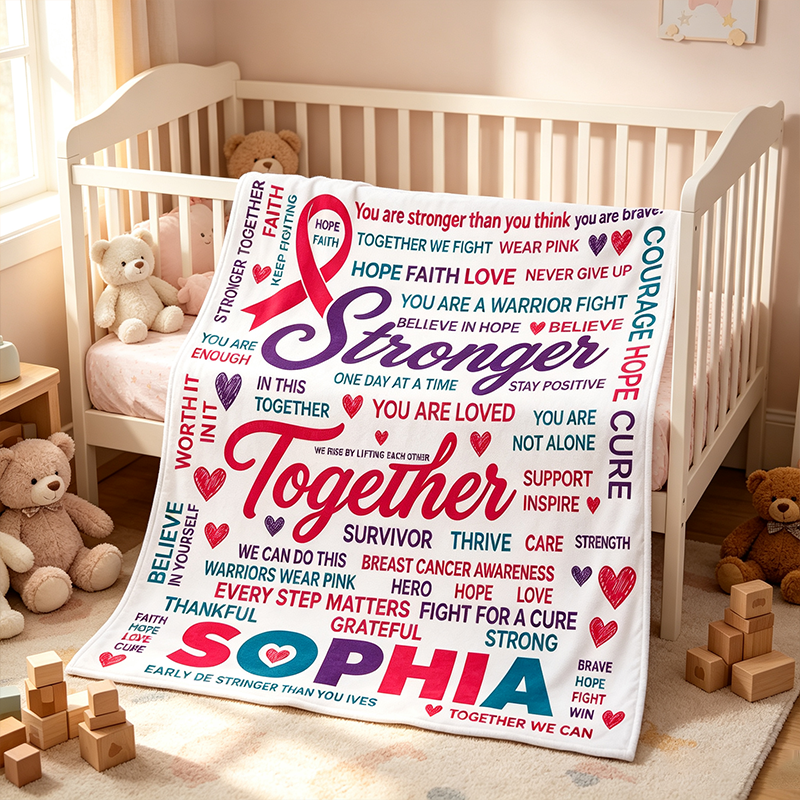 Personalized Breast Cancer Awareness Blanket for Women, Pink Ribbon Throw for survivors, chemo patients, recovery care and support gifts