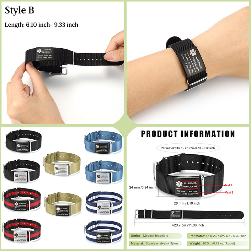 Personalized Waterproof Adjustable Medical Alert Bracelet Custom Medical Rope Bracelet with Engraving ID Medical Bracelets Emergency Jewelry