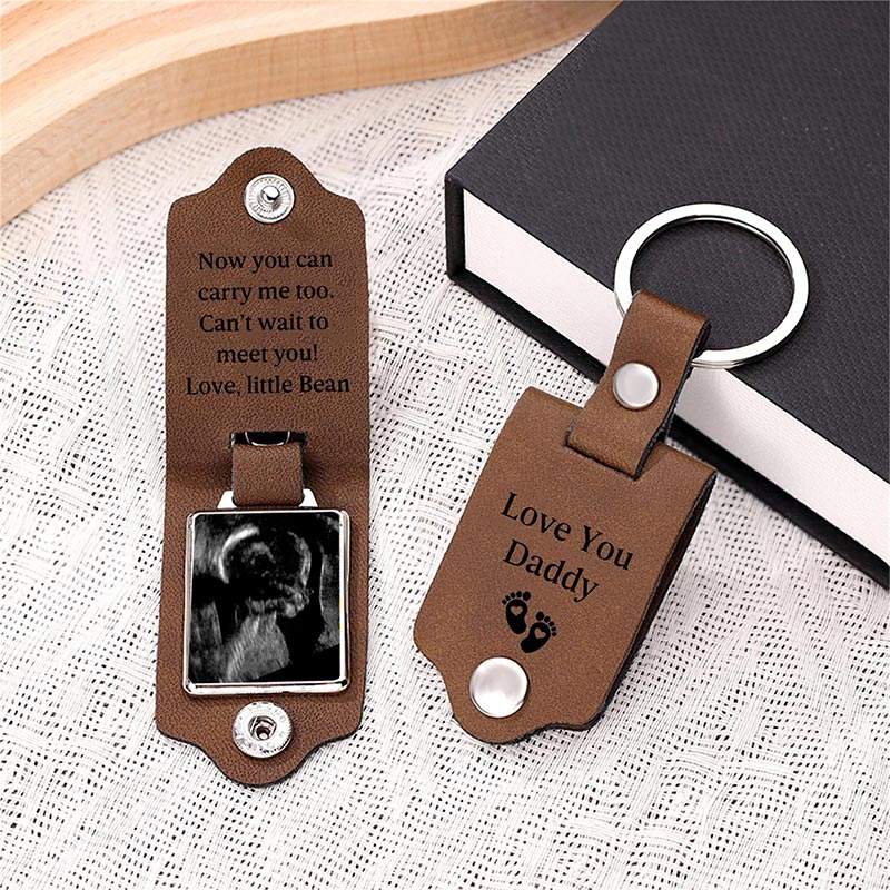 Personalized Ultrasound Leather Keychain Custom Ultrasound Keychain Bump Keyring Dad Birthday Gift from Bump Dad to Be Gift for Husband