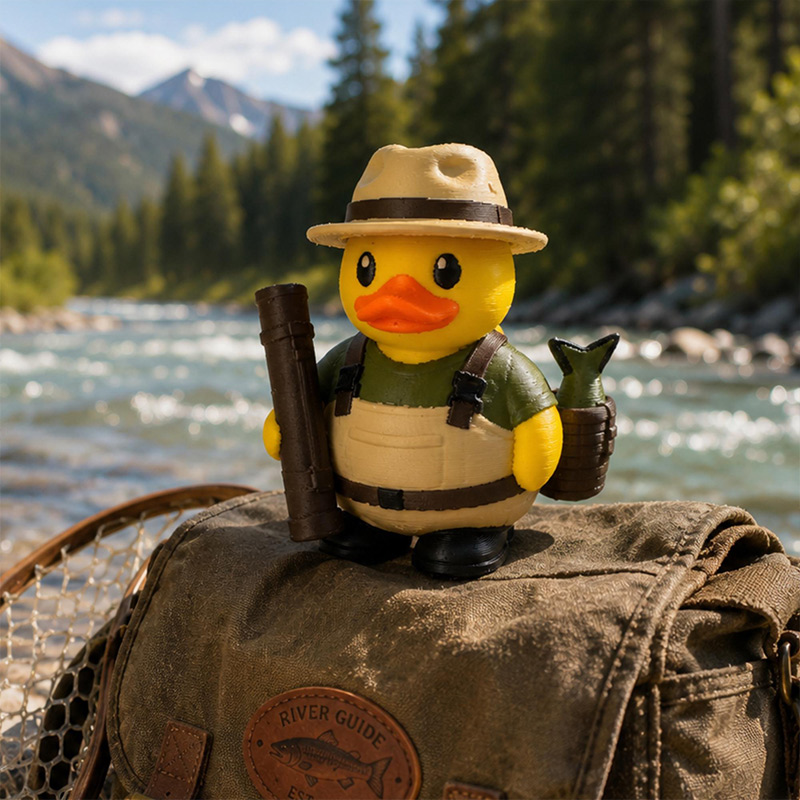 Personalized Fly Fishing Duck Decor Cabin Gift Fisherman Desk Ornament Tackle Box Shelf Accessory Dashboard Figurine Angler Gift Idea for Dad