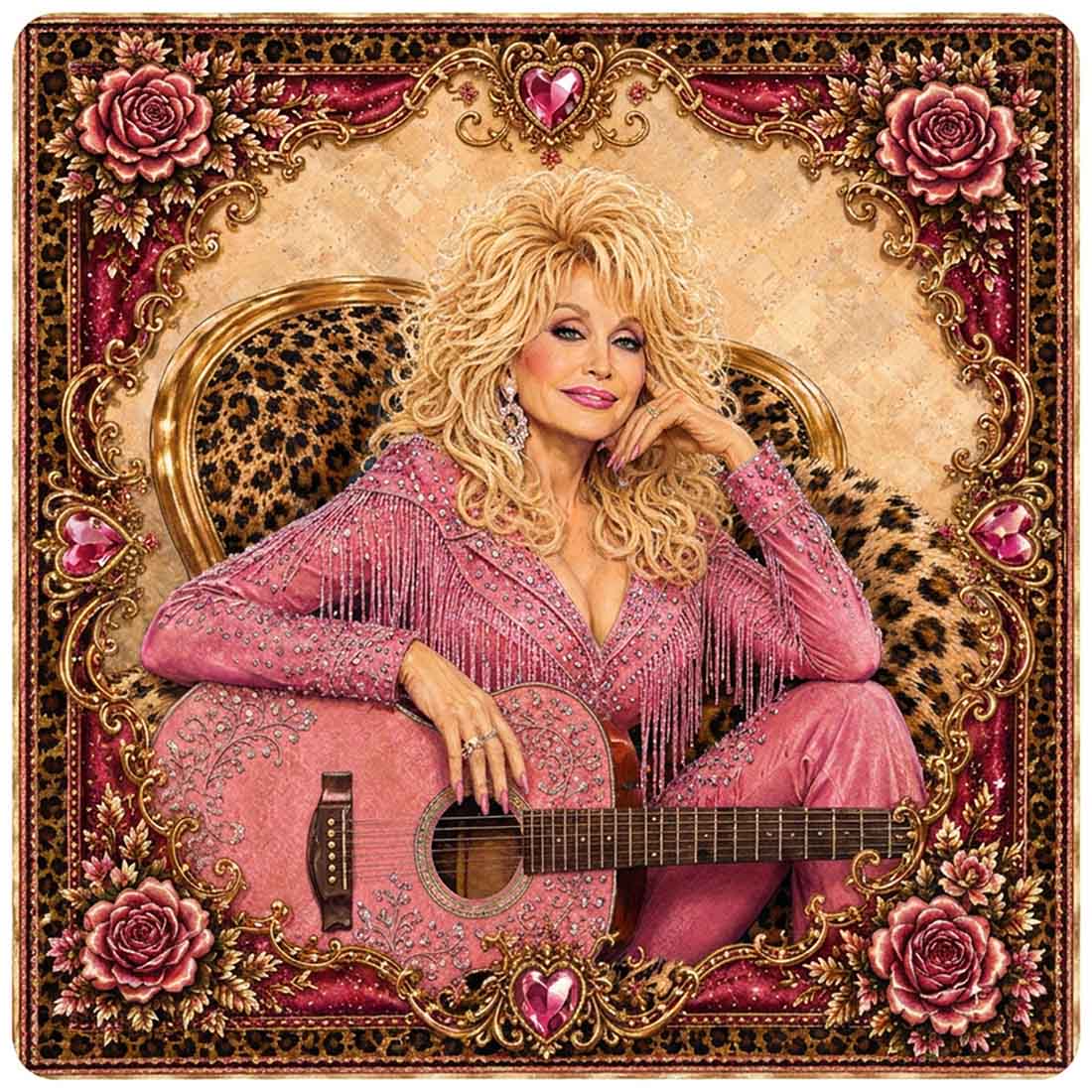 Dolly Parton Mahjong Mat Queen Of Country Mahjong Sparkling Pink Guitar Decor