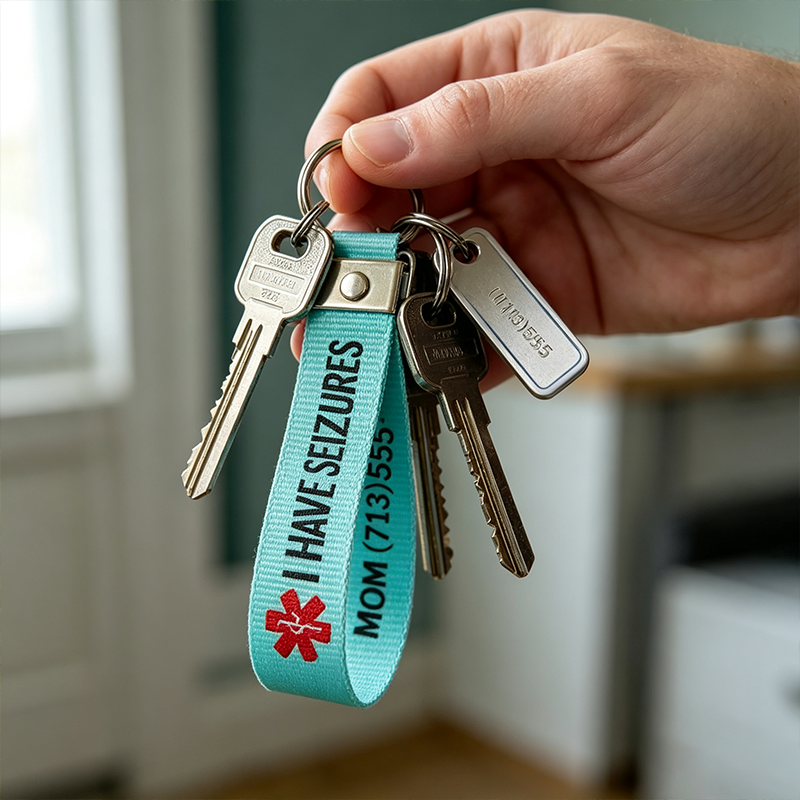 Personalized Type 1 Diabetes Cardiac Patient – On Blood Thinners Medical Alert Keychain Wristlet | Personalized Medical ID Wristlet | Epilepsy Diabetes Allergy Emergency Key Fob
