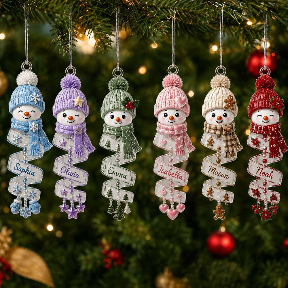 Personalized Christmas Snowman Spiral Ornament Name Snowman Acrylic Ornament Christmas Tree Decor Santa Snowman 2026 Christmas Keepsake
