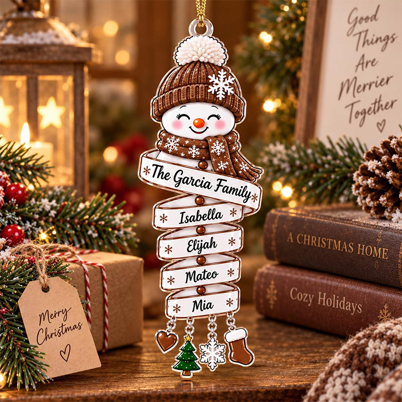 Personalized Snowman Family Acrylic Ornament Custom Family Name Christmas Keepsake 2026 Snowman Kids Ornament Family Holiday Gift