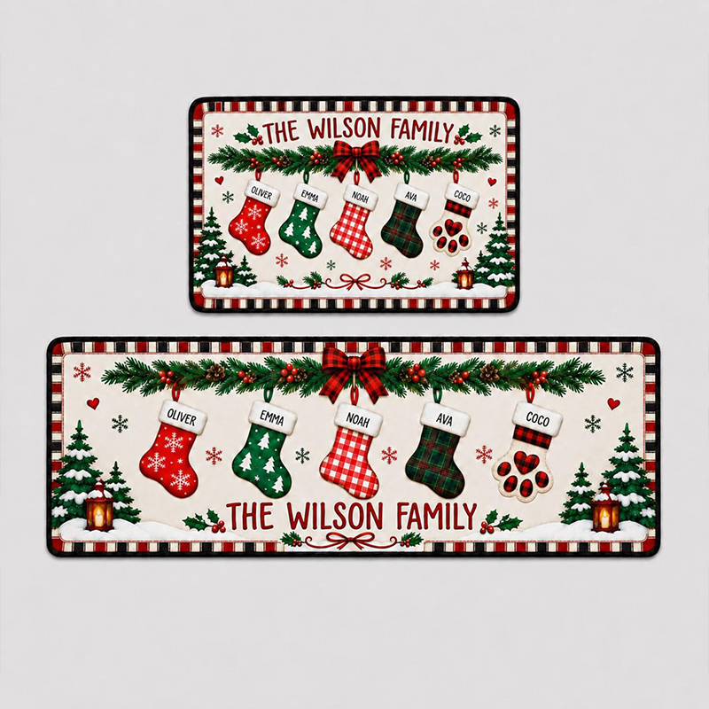 Personalized Christmas Family Runner Rug Custom Holiday Hallway Carpet Christmas Rug Stocking Rug Christmas Home Decor