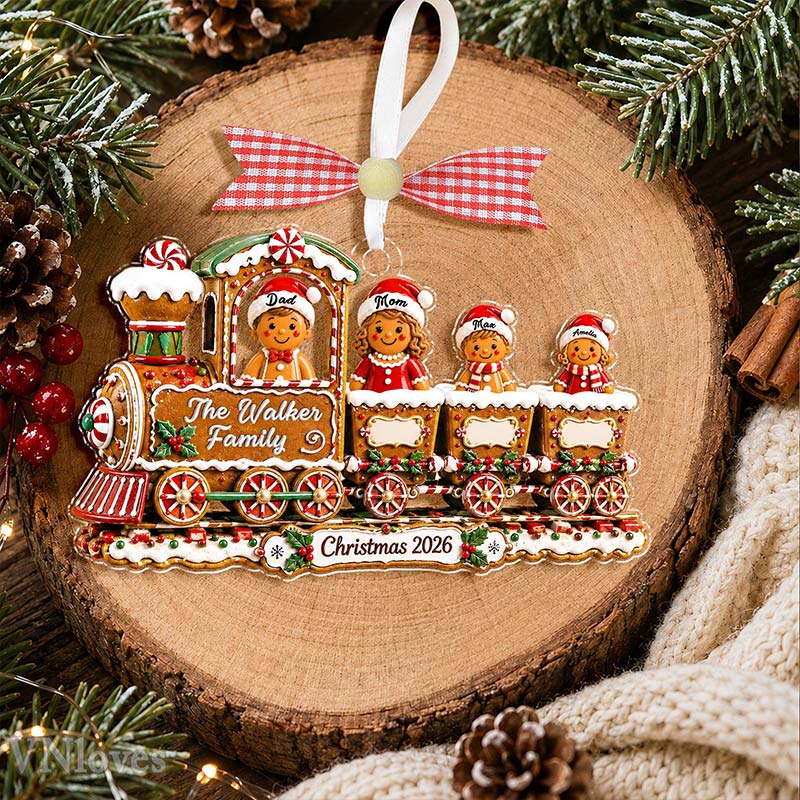 Personalized Gingerbread Family Christmas Ornament Custom Train Cookie Ornament 2026 Family Christmas Gift Holiday Keepsake Christmas Tree Decor