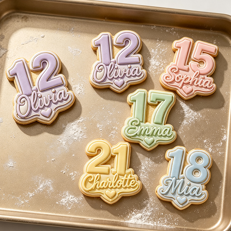 Personalized Name & Age Birthday Cookie Cutter with Stamp, Personalized Number Embosser, Baking Tool