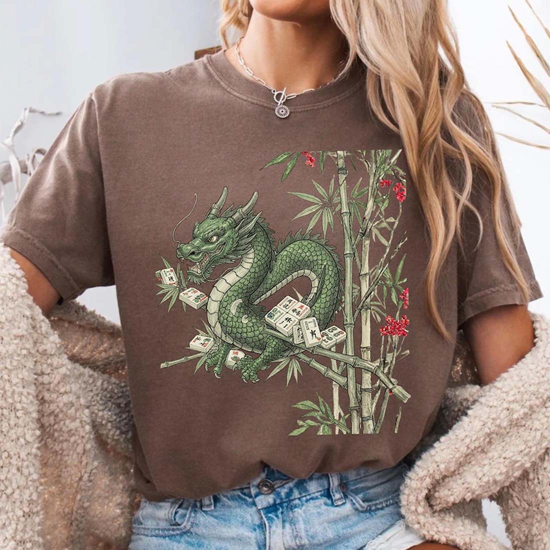 Dragon Mahjong T-Shirt Bamboo Tile Graphic Shirt