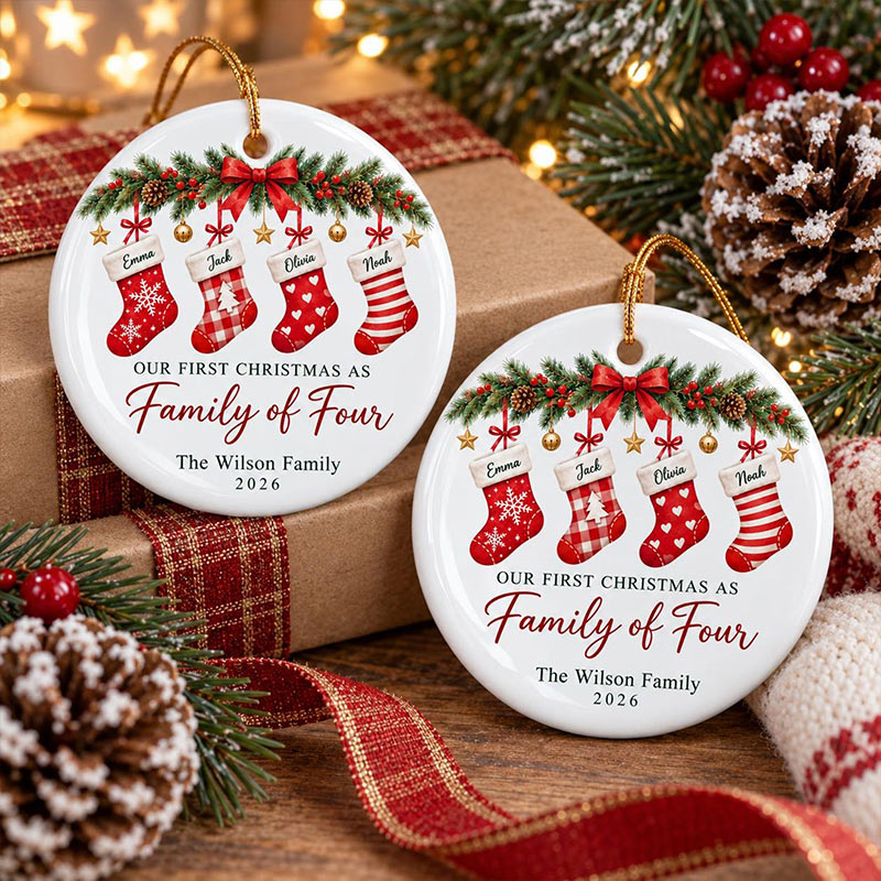 Personalized First Family Christmas Ornament Custom Stocking Keepsake with 1-6 Family Names Christmas Decor Holiday Gift