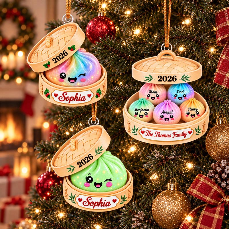 Personalized Squishy Dumpling Acrylic Ornament Custom Name Glitter Dumpling Ornament Custom Family Christmas Keepsake Dumpling Lover Gift