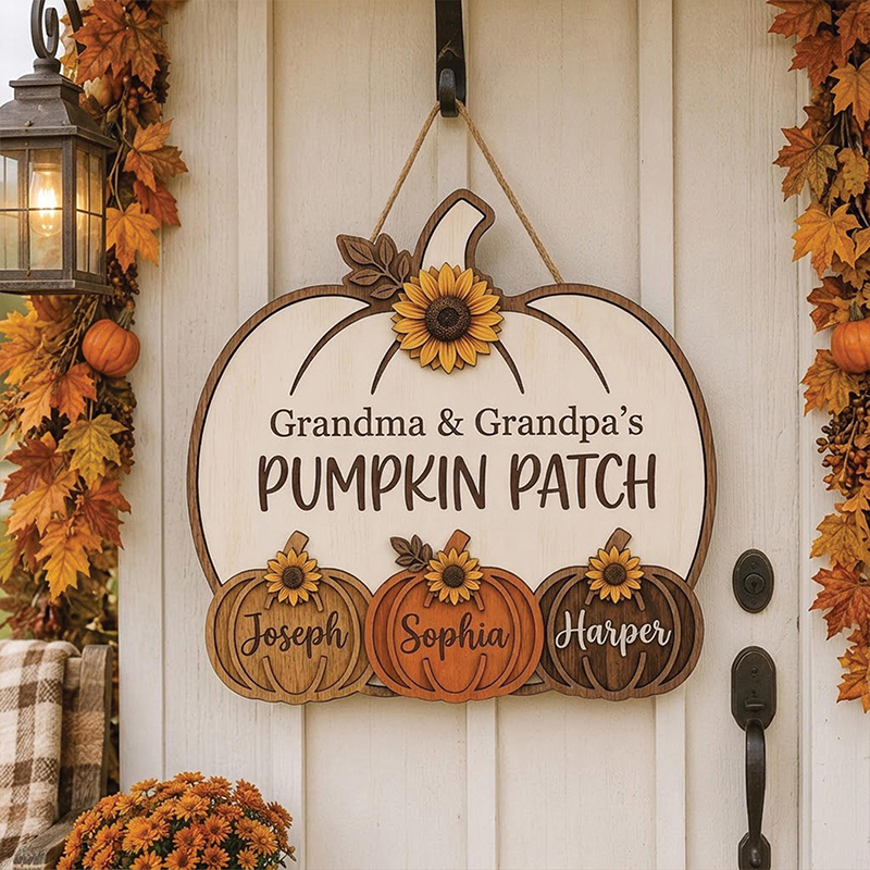Personalized Grandma Grandpa's Pumpkin Patch Door Hanger Fall Season Decor Fall Pumpkin Patch Sign Grandma Thanksgiving Decor Pumpkin Kid