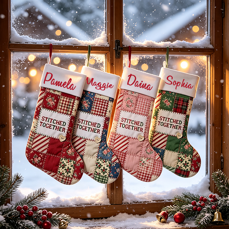 Personalized Sewing Themed Christmas Stocking, Sewn With Love Custom Name Xmas Stocking