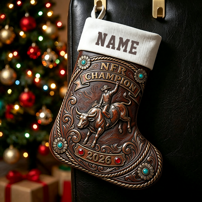 Personalized Name Western Cowboy Boot Christmas Stocking | NFR Rodeo Holiday Decor
