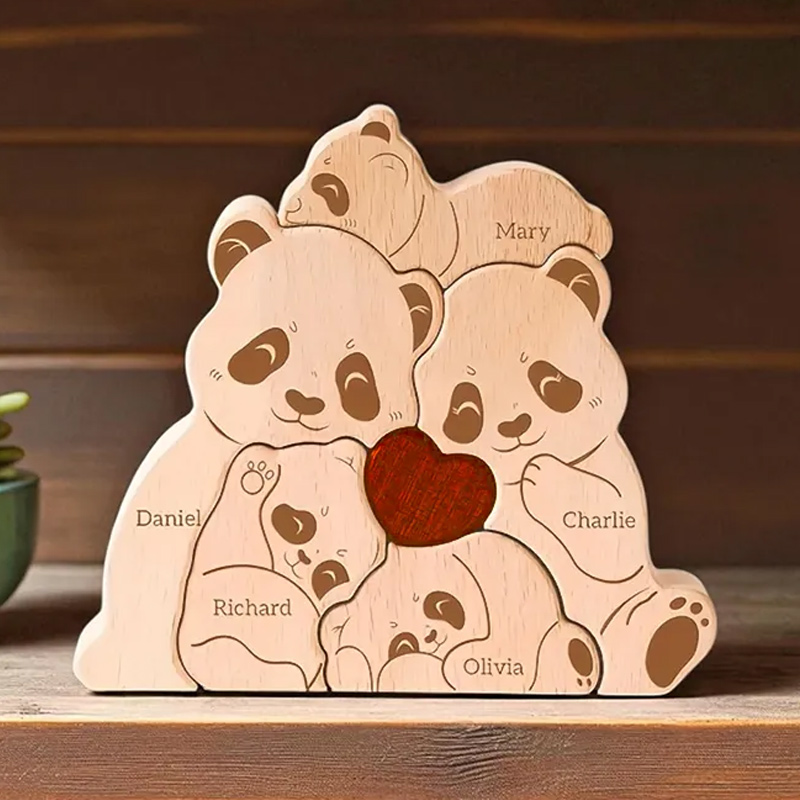 Personalized Wooden Family Puzzle, Mothers Day Gift, Adoption Gift Custom Panda Decor Wooden Keepsake Family Gift