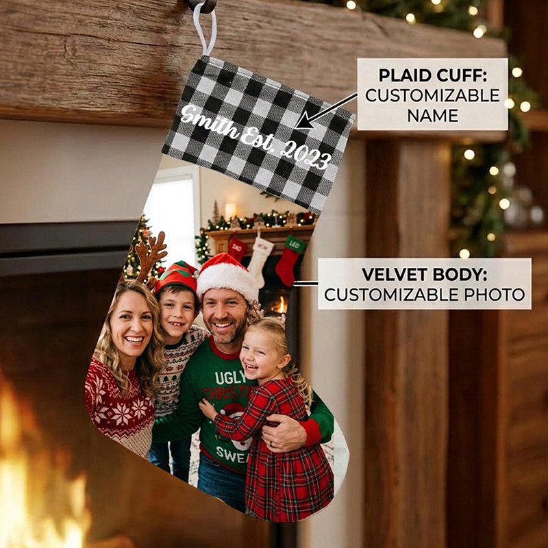 Personalized Family Photo Christmas Stocking Custom Monogrammed Name & Printed Picture Holiday Stockings Christmas Decoration Gift for Family