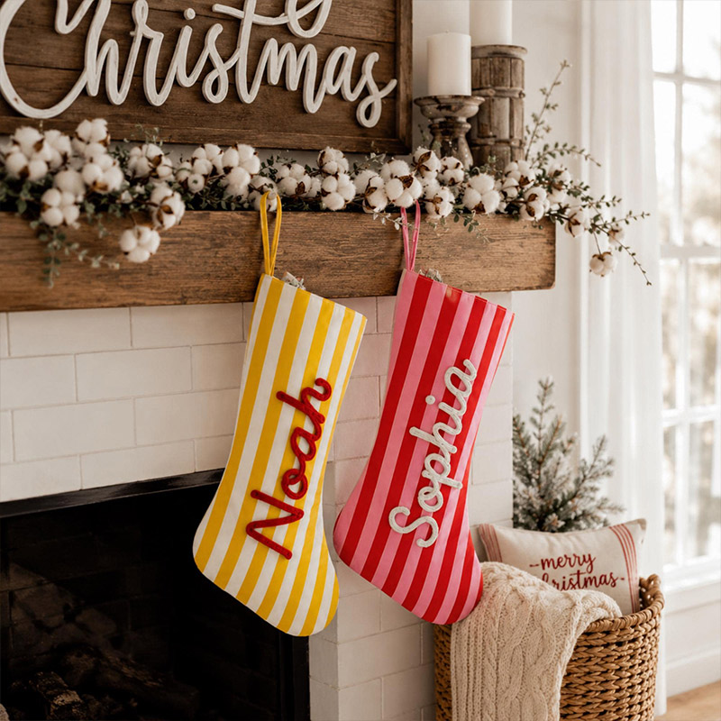 Personalized Christmas Stocking Custom Family Name Xmas Sock Striped Holiday Stocking Family Christmas Gift Boys Girls Stocking
