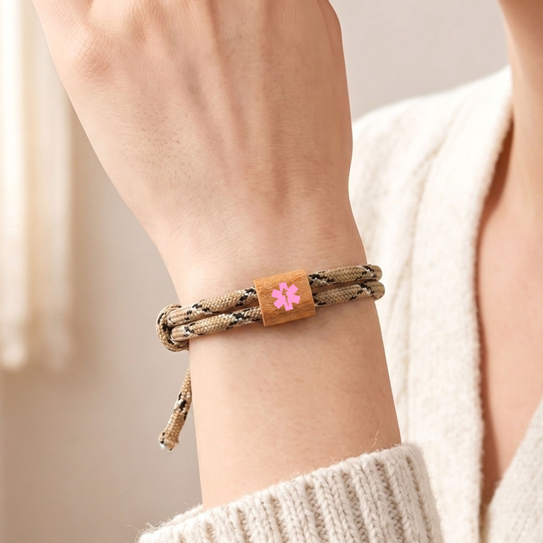 Personalized Star of Life Medical Alert ID Bracelet Emergency Nylon Rope Care Gift for Breast Cancer Woman