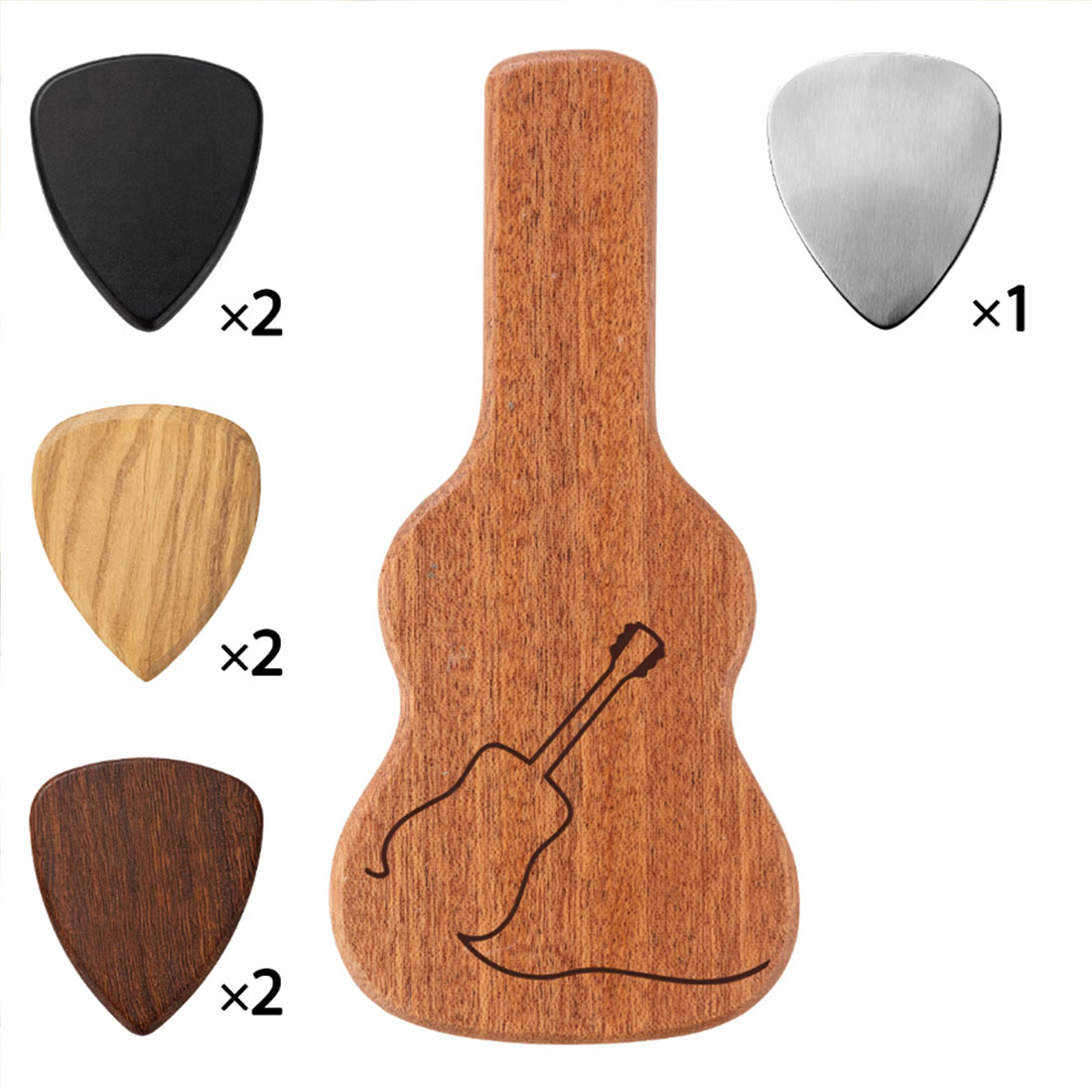 Personalized Engraved Monogram Letter Pattern Wooden Guitar Pick Holder Case with Name Music Accessories