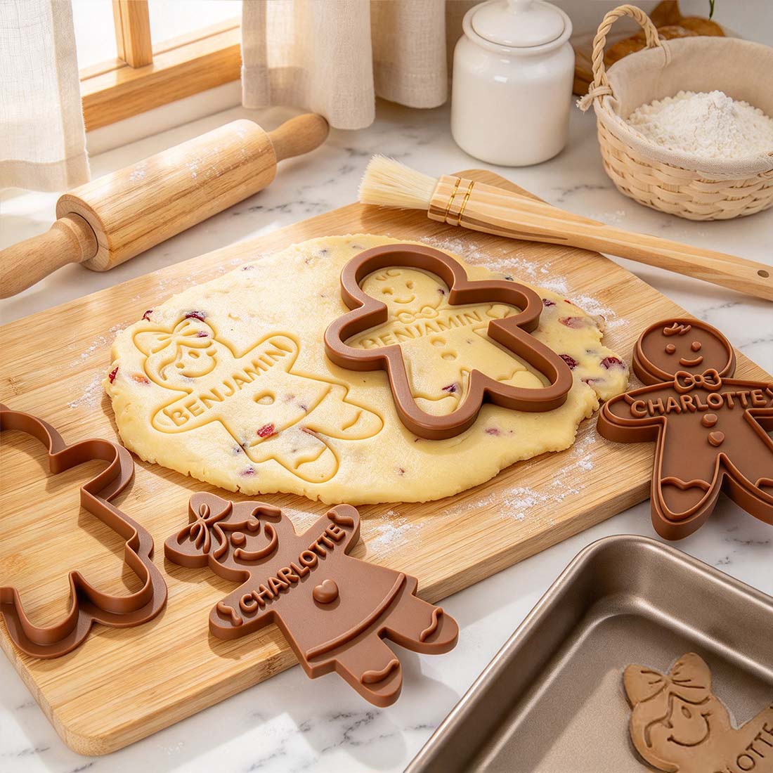 Personalized 3D Printed Snowman Elf Gingerbread Boy Girl Design Cookie Cutter Stamp with Name Christmas Housewarming Gift