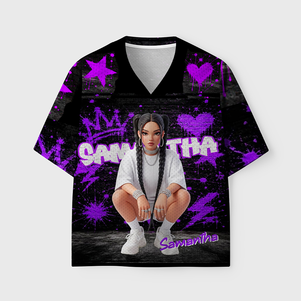 Personalized 3D-Effect Artwork Trendy Graffiti Cartoon Character Photo Soft Mesh Jersey with Name Daily Wear Christmas Holiday Gift for Family Kids