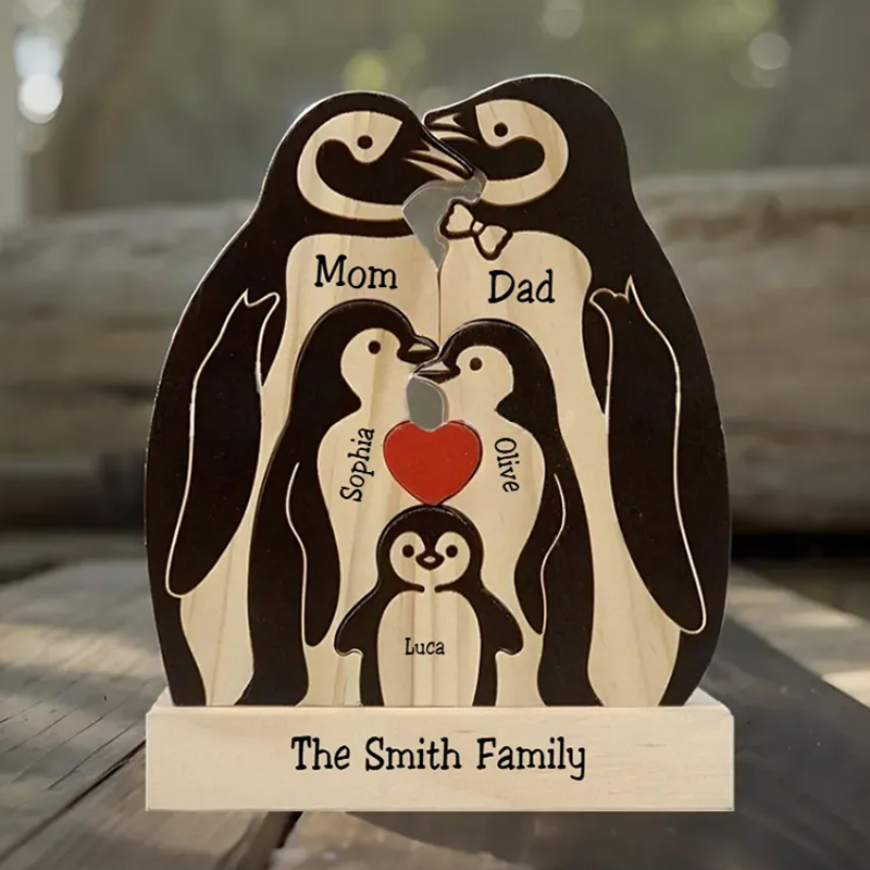 Personalized Wooden Penguin Family Puzzle Wooden Puzzle Gift,Desk Decor