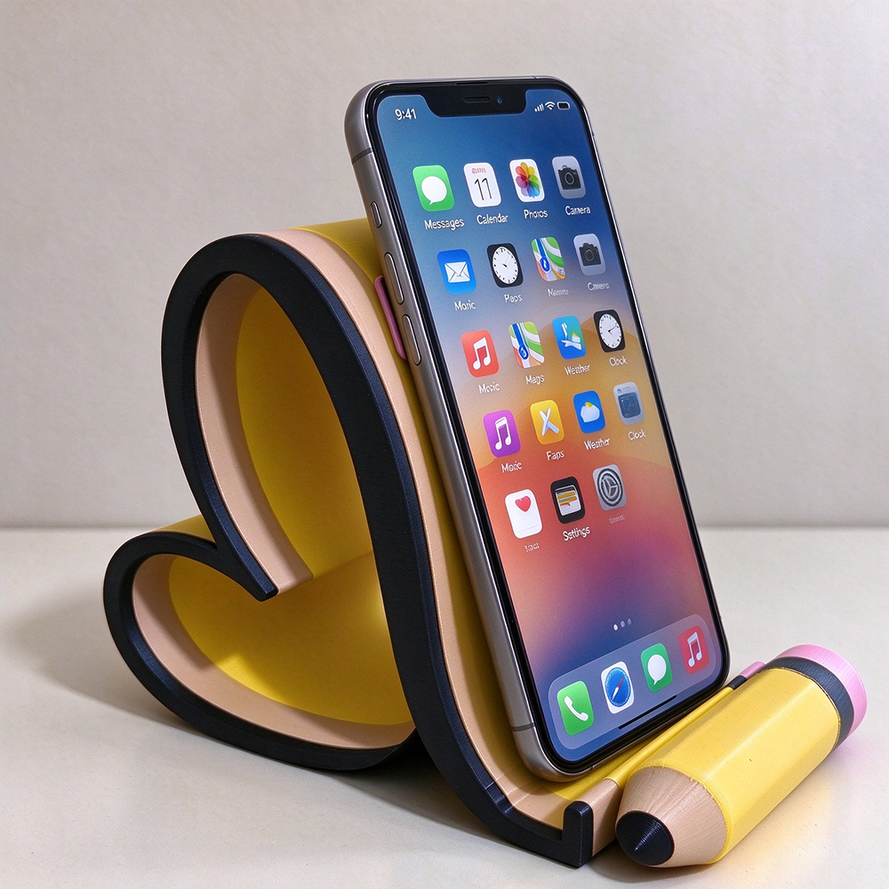 Personalized Heart Phone Holder, Pencil Phone Stand, Crayon Phone Holder, Teacher Desk Accessory, Teacher Gift, Classroom Decor, Back to School Gift