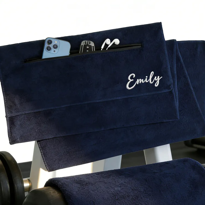 Personalized Gym Towel Embroidered Name Fitness Towel with Zipper Pocket Custom Sports Gift for Birthday for Gym Lovers