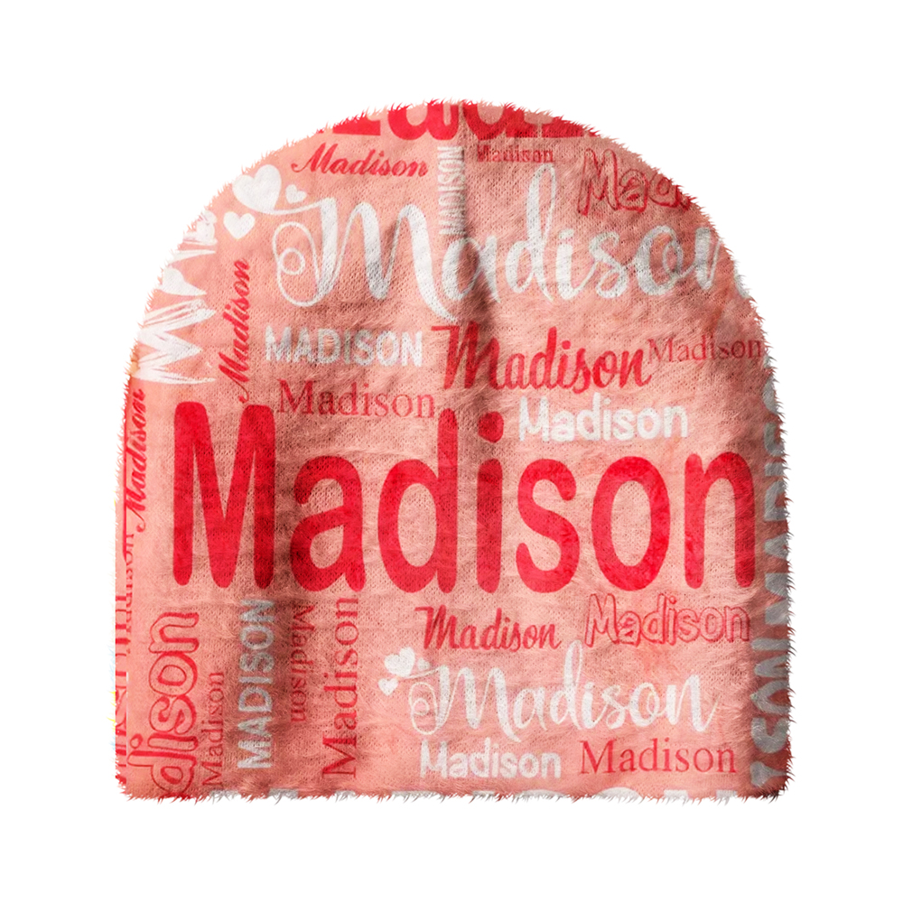 Personalized Name Knit Beanie Custom Word Cloud Soft Plush Warm Winter Hat
