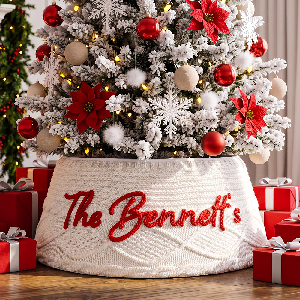 Personalized Christmas Tree Collar with Name Custom Tree Skirt Fabric Tree Ring  Christmas Housewarming Gift