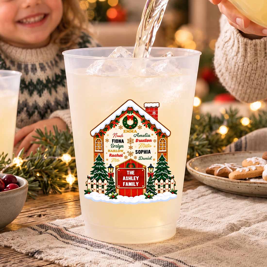 Personalized Family Christmas Element 12-16 oz Plastic Cup with Text and Name Christmas Family Gathering Party Gifts