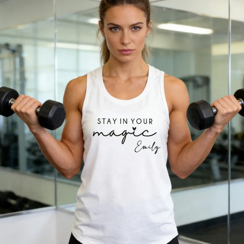 PersonalizedInhale Stay In Your Magic Muscle Tank Inspirational Workout Top for Gym Lover
