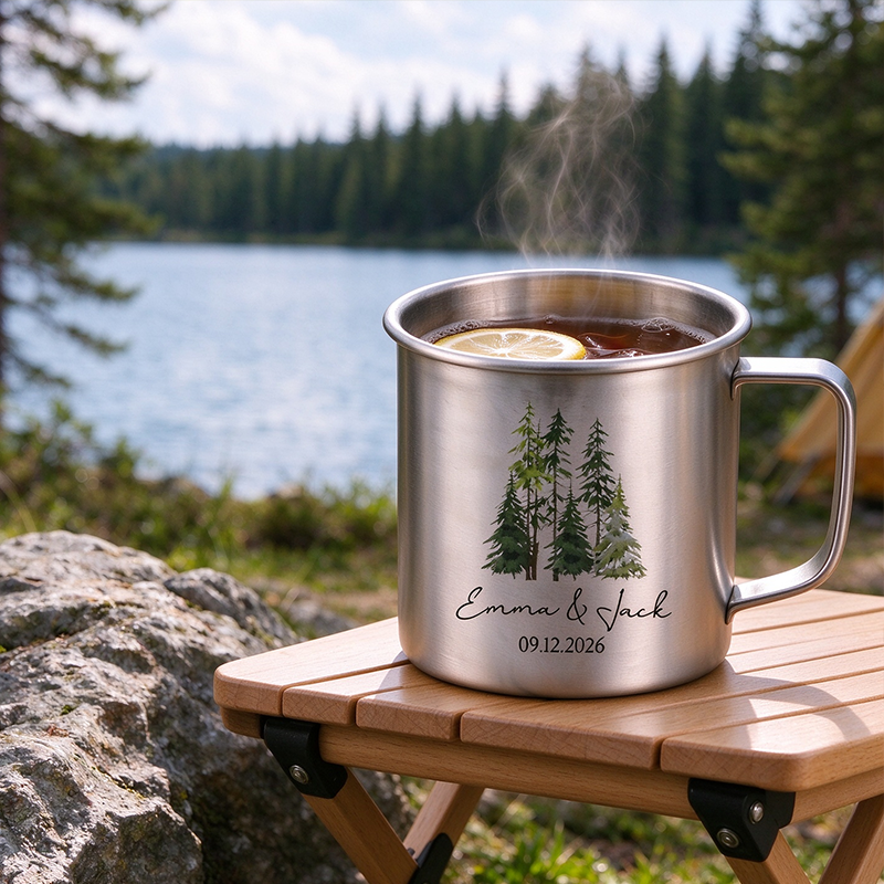 Personalized A Lifetime Of Love And Adventure Titanium Mug Set, Custom Couple Mountain Wedding Anniversary Camping Mugs