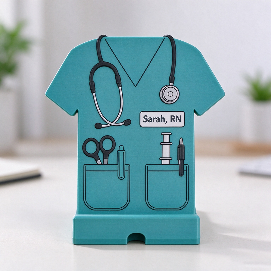 Personalized 3D Print Phone Holder Designed in The Shape of Medical Scrubs