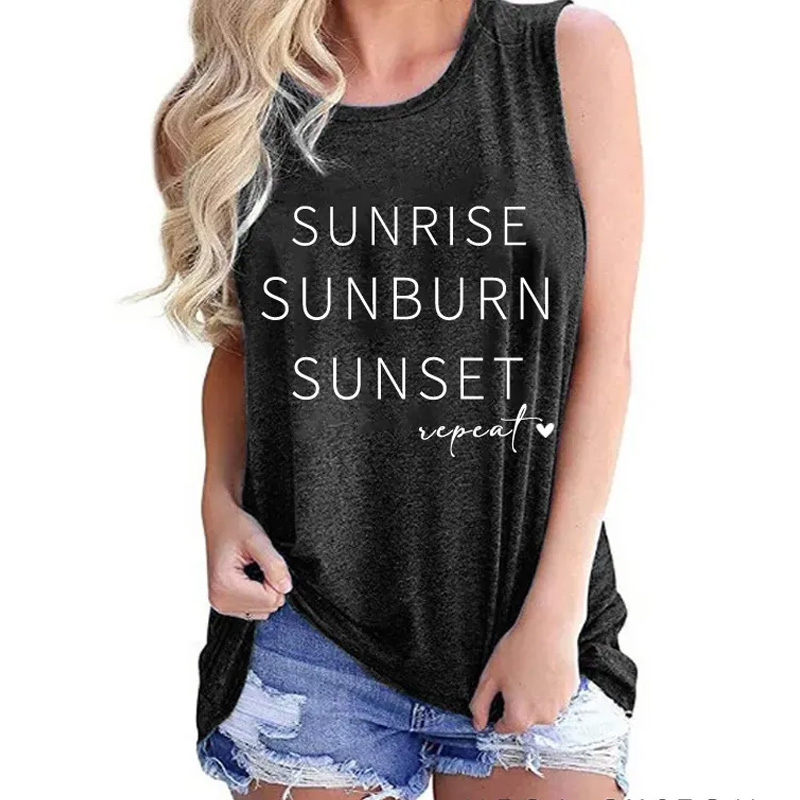 Personalized Sunrise Sunburn Sunset Repeat Tank Top Gym Funny Workout Crop Top for Women Minimalist Shirt for Weightlifting or Fitness Motivation Gym Lover