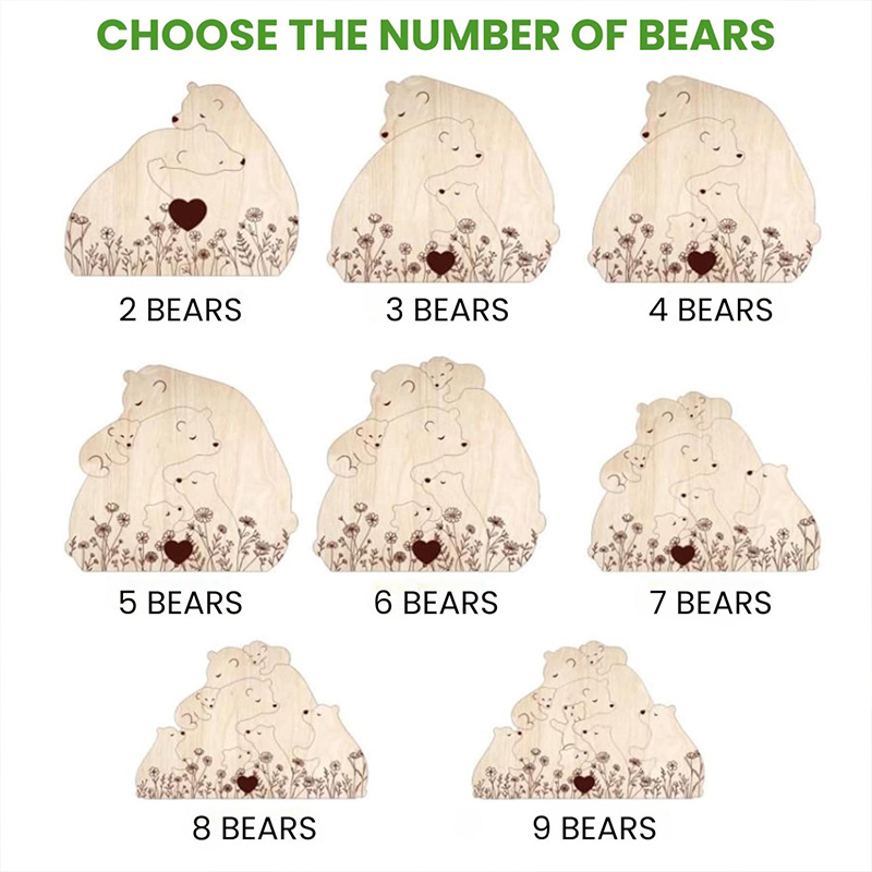 Personalized Wooden Bear Family Puzzle Hugging Bear Family Floral Version Engraved Oak Wood Keepsake with Name Gift for Family