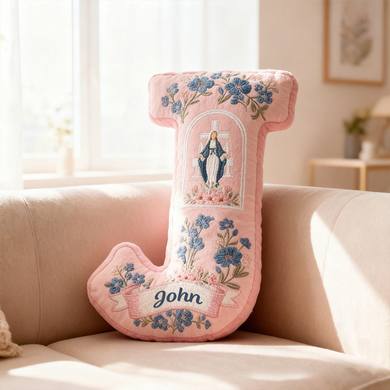 Personalized Virgin Mary Letter Pillow with Custom Name Home Decor Religious Gift Catholic Gift for Her Cross and Marian Graphic 3D Print Pillow