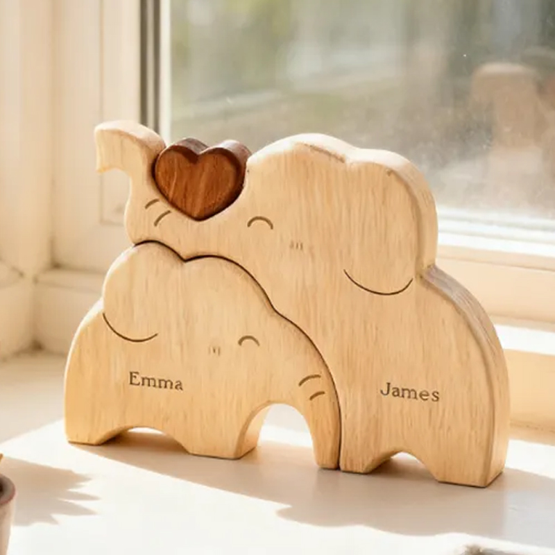 Personalized little Elephant Family Wooden Puzzle Adorable Shaped Wooden Ornament Sale-megacustom